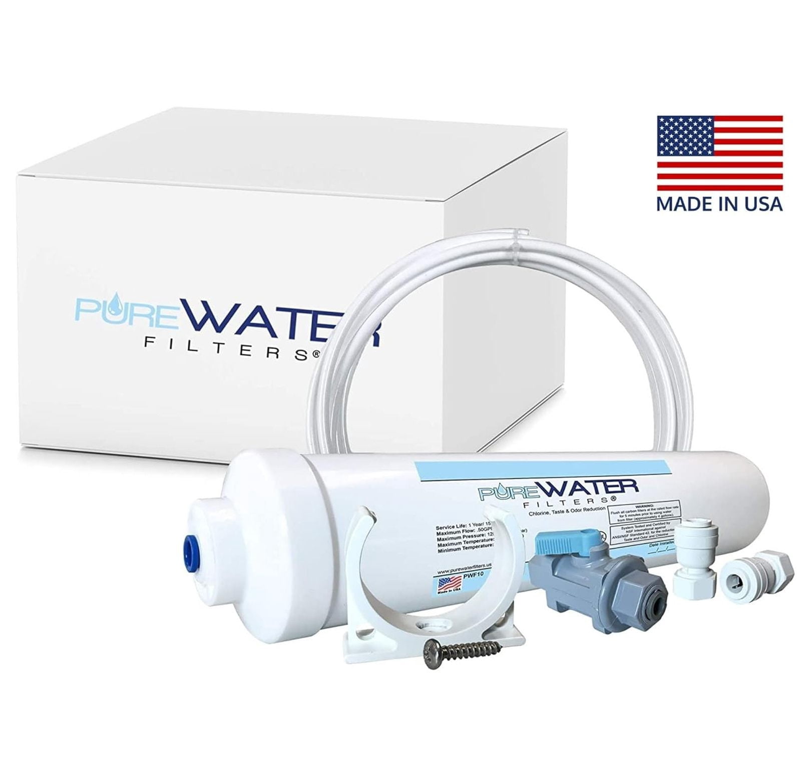Inline Water Filter Kit for Refrigerator - NSF Certified - 1/4" Quick Connect - Ice Maker Filter Replacement - Chlorine & Odor Reduction - 15ft Water Line