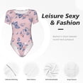 thumbnail image 4 of KLL Women 's Crew Neck Bodysuit Jumpsuits Butterfly Print Short onesies Stretch T Shirts, 4 of 7