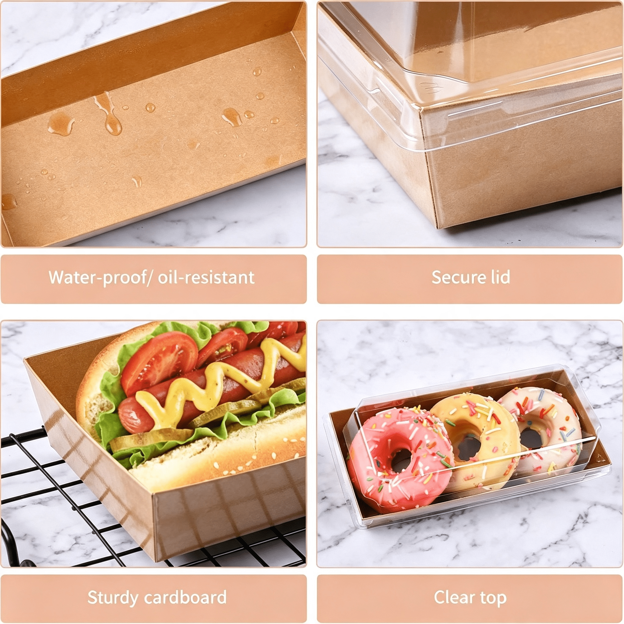 CCOCC Charcuterie Boxes with Clear Lids, 7.5X3.3 Inches, 50 Pack, Brown ...