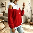 thumbnail image 3 of FAIWAD Women's Cold Shoulder Hoodie Color Block Long Sleeve Drawstring Pullover Sweatshirt Cutout Shoulder Casual Top, 3 of 6