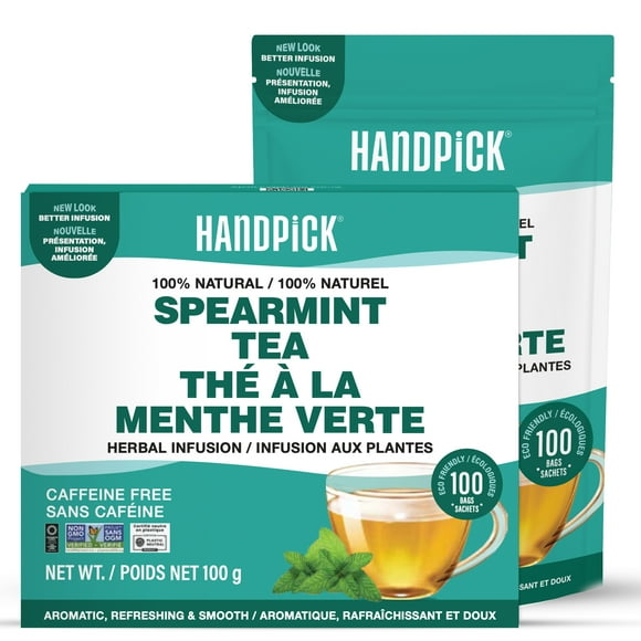 HANDPICK Sachets de Thé à la Menthe Verte (100 Sachets de Tisane Écoresponsables), non-OGM