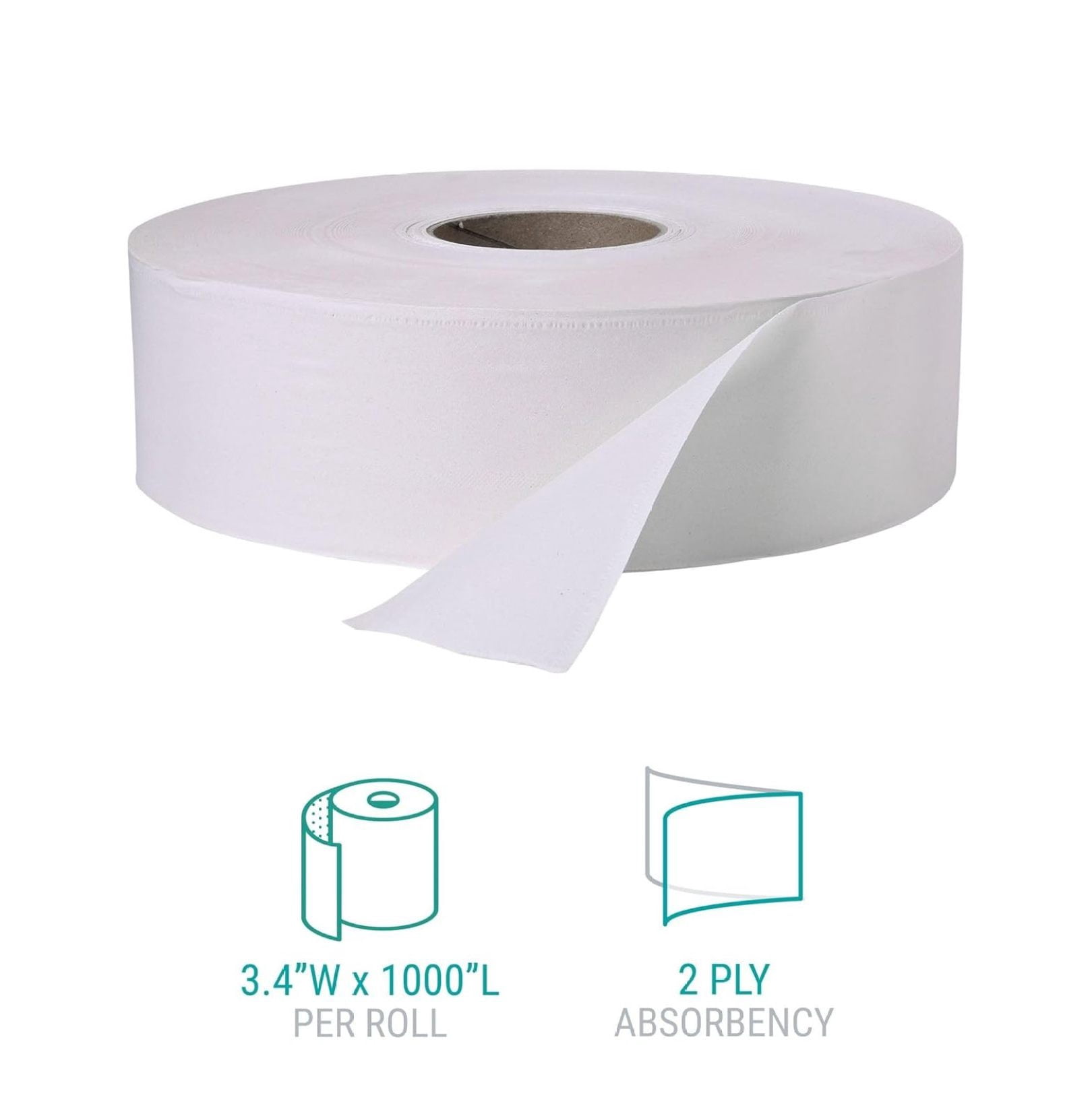 W2002 3.4 in. x 1000 ft. 2 Ply Septic Safe Jumbo Roll Bath Tissue - White (12 Rolls/Carton)