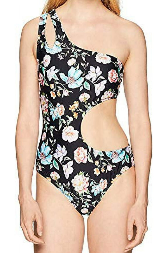 REACTION Women's Shoulder Cut Out One Piece Swimsuit, Black, Large