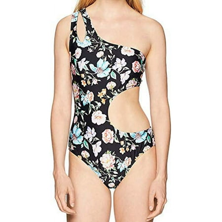 Kenneth Cole REACTION Women's Shoulder Cut Out One Piece Swimsuit, Black, Large