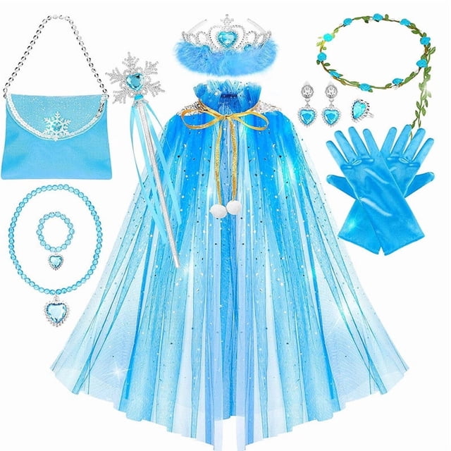 12PCS Princess Cape Set, Princess Dress Up Cloak With Crown, Wand, Jewellery, and bag