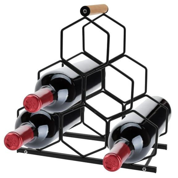 Wrvxzio Countertop Wine Rack with Wooden Handle Honeycomb Design 6 Bottle Wine Storage for Restaurant Bar Living Room