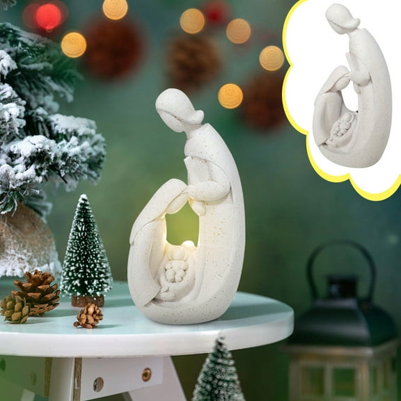 YOHAVEN Christmas Solar Lights Resin Religious Ornament, Energy Saving Nativity Lamp with LED for Indoor Outdoor Holiday Decorations Living Room Bedroom Xmas Gifts