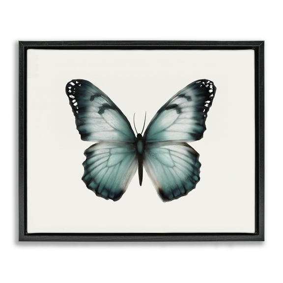 Stupell Industries Teal Symmetrical Butterfly Animals Painting Black Floater Framed Canvas Art Print Wall Art, 21 x 17