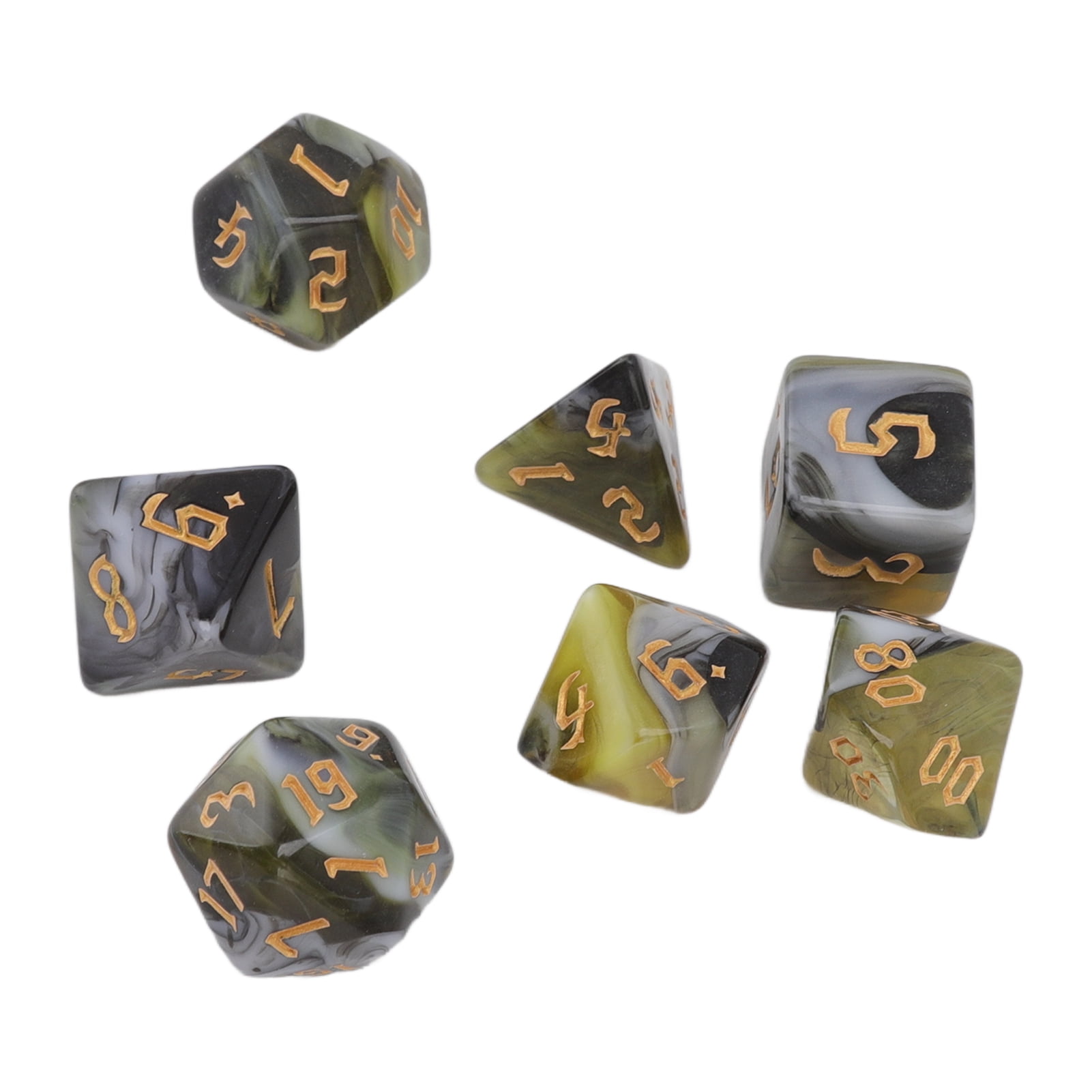 Juego De Dados Poliédricos Huecos De 7 Piezas Para Juegos De Mesa RPG Bronce Blanco Perfke