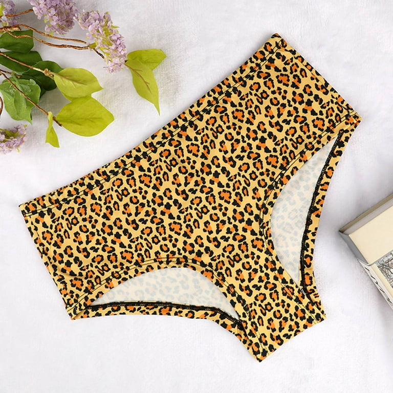 LBECLEY After Birth Belly Women's Leopard Print High Waist Tight Briefs  Boxer Underwear Breathable Underwear Satin Panties Lace Trim Yellow Xl