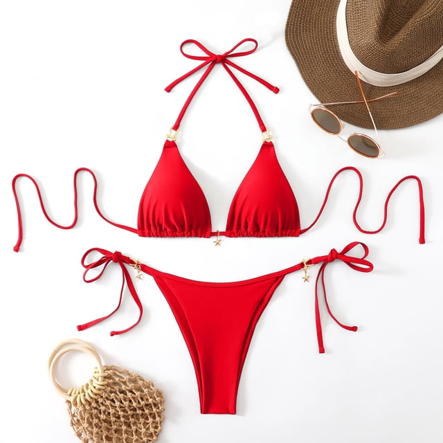 Traje de baño de 2 piezas para mujer, trajes de baño para mujer, bikini de cintura alta con cordón ajustable, traje de baño dividido para mujer