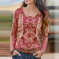 thumbnail image 1 of CEHVOM T-Shirt de Base pour Femmes, Imprimés d'Automne, Style Ethnique, Manches Longues, 1 of 5
