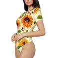 thumbnail image 2 of Daiia Sunflowers And Butterflies print Women's Crew Neck Short Sleeve Bodysuit Fashion Tops Fit Casual Basic Extender Bodysuit-XX-Large, 2 of 9