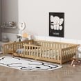 thumbnail image 6 of Twin Size Floor Bed with Door and Fence, UHOMEPRO Montessori Floor Bed with Slats and Safety Guardrails, Solid Wood Twin Bed Frame for Bedroom, Natural, 6 of 15