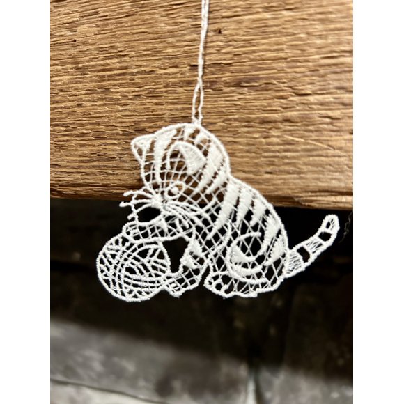 Lace Ornament Kitten Playing