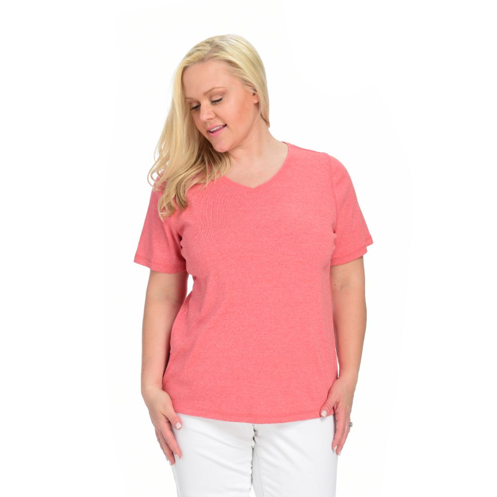 Christopher u0026 Banks Shorts Sleeve Top Stitch Heather V-Neck Plus Size Tee -  Walmart.com