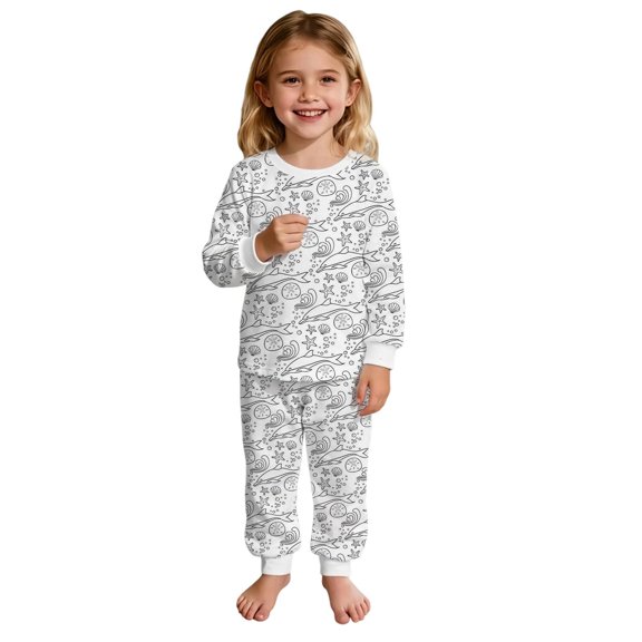 Elegyee Girls Pajamas DIY Coloring Long Sleeve Top Pants 2Pc Loungewear, White, Size 2-3