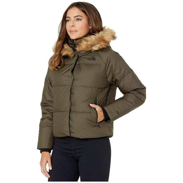 The north face deallo quilted hot sale faux fur trim crop jacket