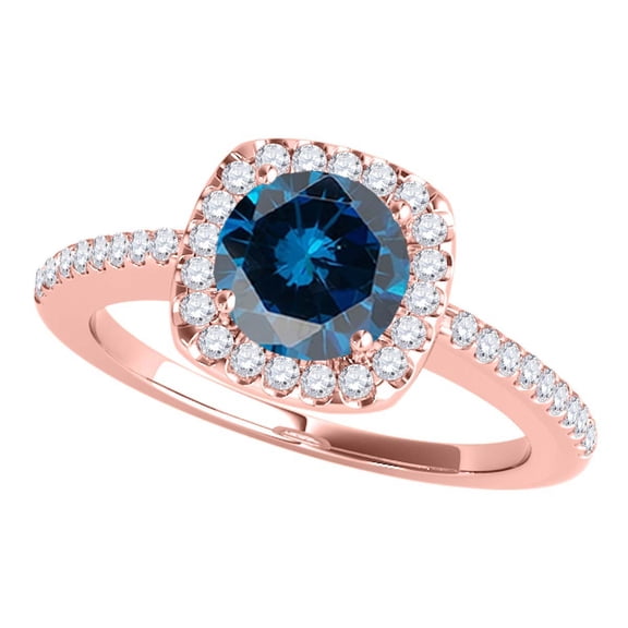 Aonejewelry 1.20 Ct. Halo Blue Diamond Engagement Wedding Ring In 14k Solid Rose Gold