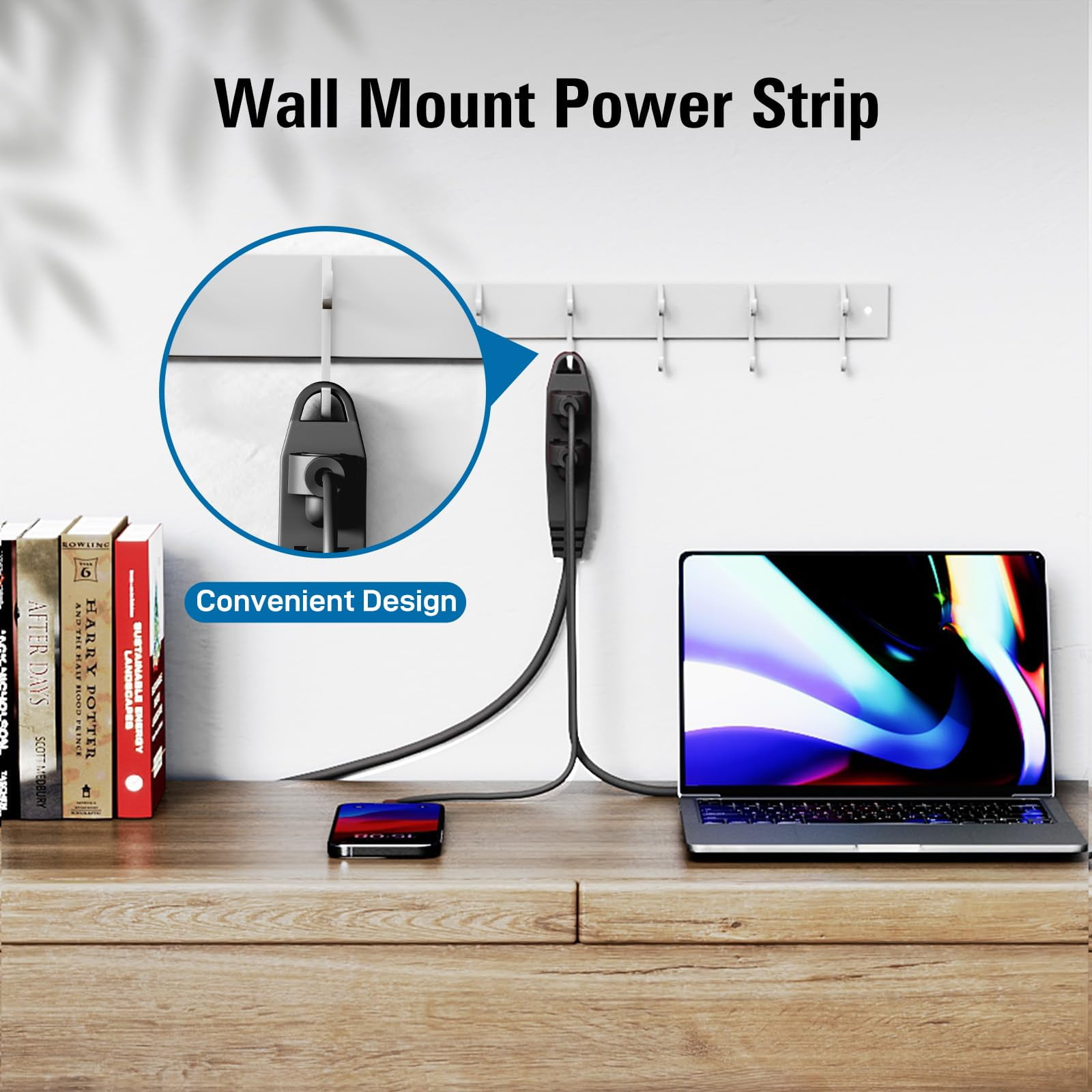 K KASONIC 25 FT Extension Cord with Flat Plug, 16/3 Awg 3 Prong Grounded Power Cable with 13A 125V 1625W, Multi-Outlet Indoor/Outdoor Use, UL Listed, Black