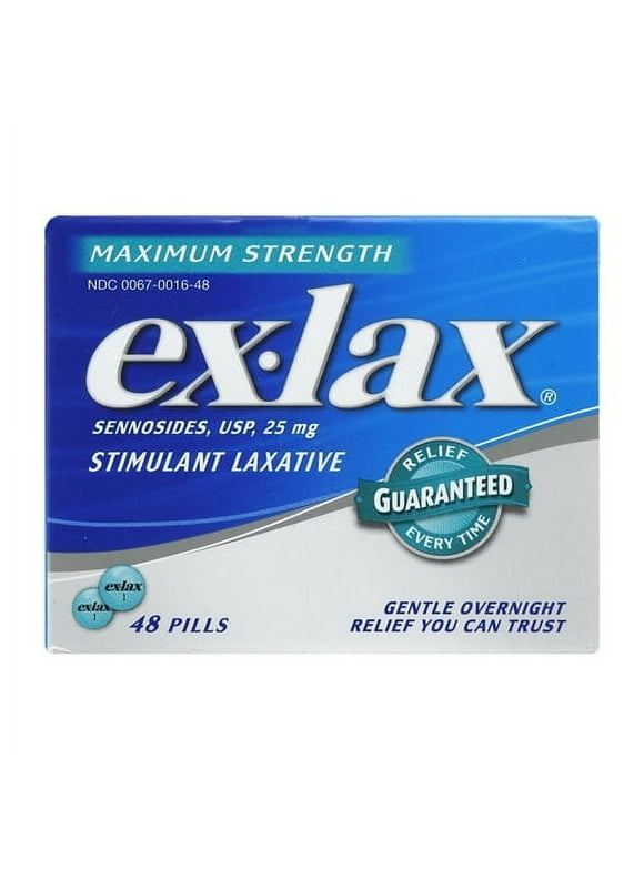 Ex-Lax Sennosides Usp 25 mg Stimulant Laxative Pills, Maximum Strength, 48 Ea