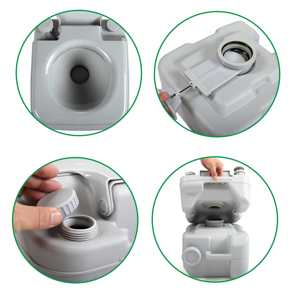 JAXPETY Portable Push-rod Toilet, 20L/5.28 Gallon Outdoor Commode with Detachable Tank for Camping, Boating, Hiking and Traveling, Cold Gray