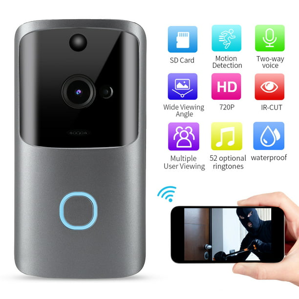 Timbre Con Camara,DFDLU Smart Doorbell with Cloud Storage, HD Live 2-Way Audio, Night Vision, 2.4G WiFi Compatible, Battery Powered, Wire-Free (Batteries not - Walmart.com