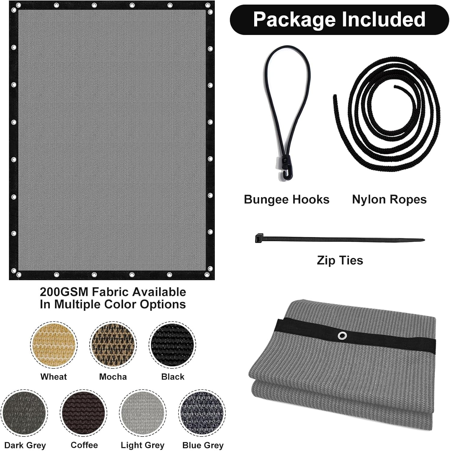 Shade&Beyond 12'X16'Sun Shade Cloth, 90% Pergola Shade Cover Canopy with Grommets, Sun Screen Fabric Tarp for Patio, Outdoor, Garden, Backyard,Light Gray