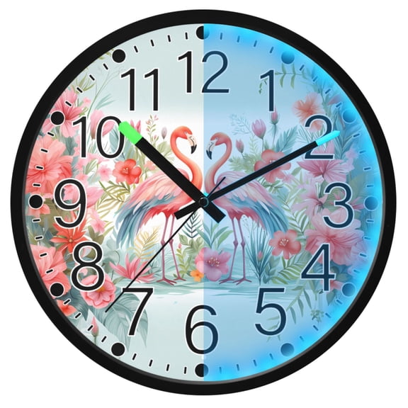 Ryvnso Flamingo and Flowers 12 Inch Night Light Wall Clock Silent Battery Operated Luminous Clocks