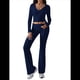 thumbnail image 1 of Conjunto Deportivo de 2 Piezas para Mujer, Camiseta de Larga, Pantalones Acampanados con Solapa, Chándal Informal, Azul Marino, Talla L, 1 of 7