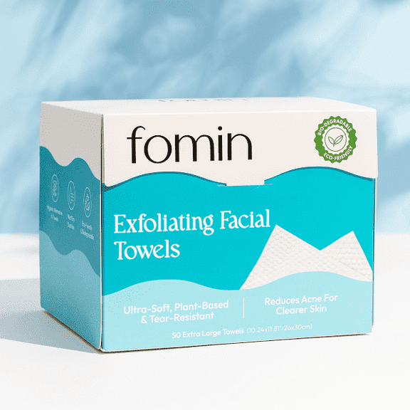 FOMIN Exfoliating Facial Towel 50 Count - Clean Disposable Face Towelette XL - Biodegradable, Ultra-soft & Tear-Resistant Face Cloths - Towels for Makeup Remover & Reduce Acne for Clearer Skin
