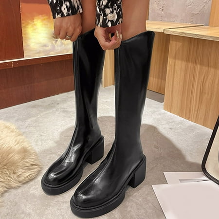 

Boots Ladies Fashion Solid Color Leather Single Boots Back Zipper High Heel Boots