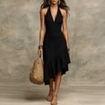 thumbnail image 2 of VBVC Women's Halter V Neck Asymmetrical Midi Dress , Ladies' Ruffle Hem Sleeveless Cocktail Dress , Summer Party Vacation Dresses For Women,Black,S-3XL, 2 of 7