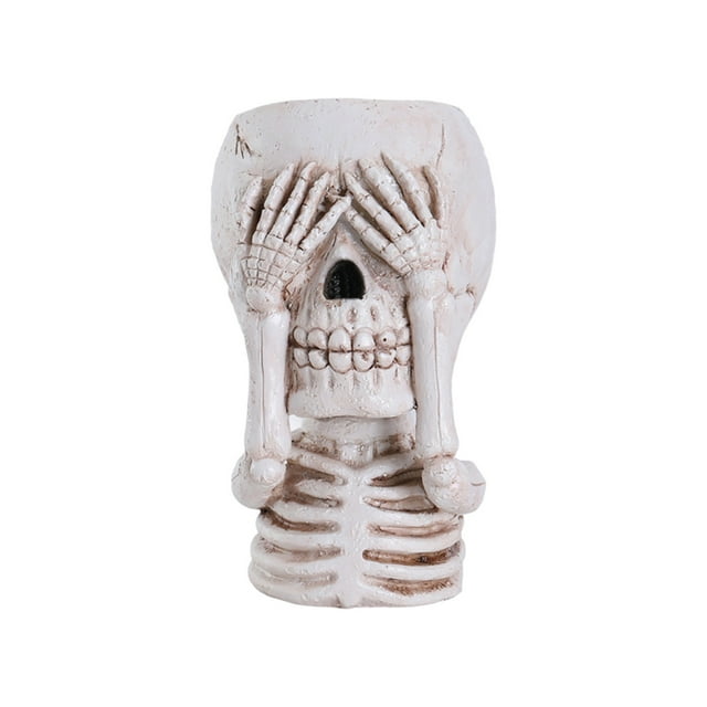 Hand Painted Skull Flower Pot Design C Resin Halloween Decor Planter Outdoor Patio Plant Container Do Not See Feature Decorative Display C