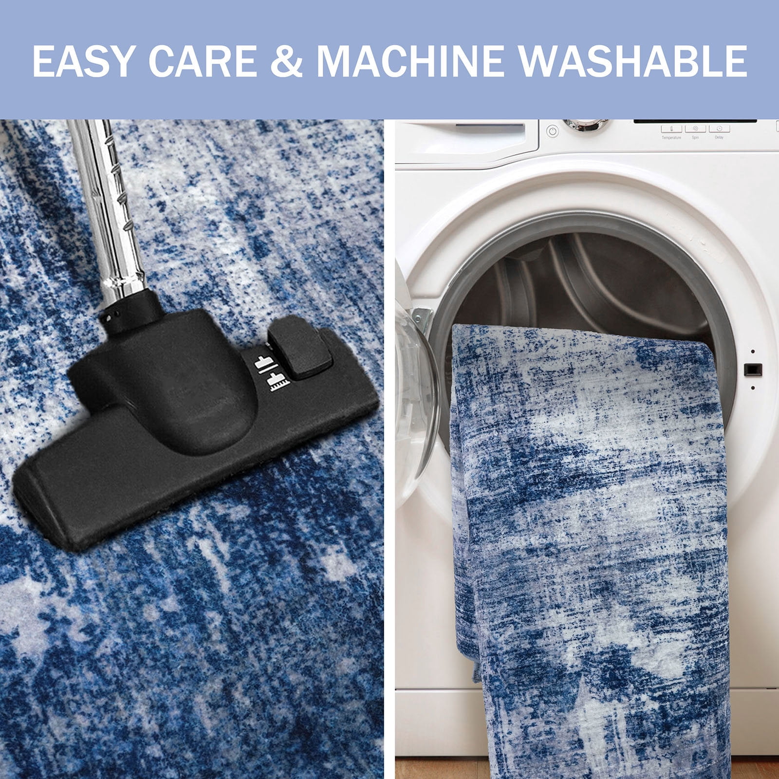 iOhouze Runner Rugs 2x8 Washable Runner Rug for Hallways Non Slip Kitchen Runner Low Pile Soft Printed Faux Wool Abstract Floor Runner for Inodoor Bedroom Entryway Laundry Room, Blue/Rust/White