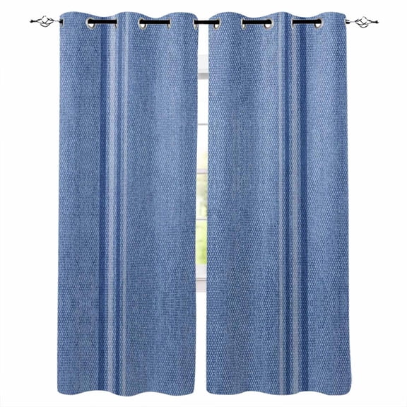 Fsddascl Blue Blackout Curtains for Bedroom/Living Room, Thermal Insulated Kitchen Curtains, Farmhouse Vintage Abstract Linen Texture Striped Grommet Darkening Window Treatment Drapes 52"x63"x2