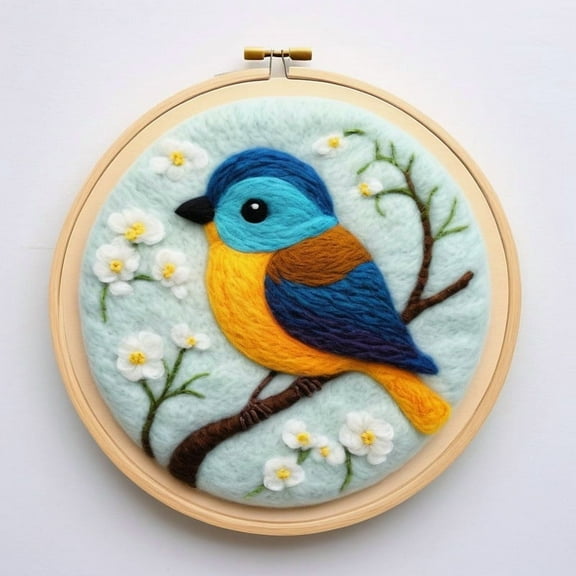 Birds Needle Felting Set, Beginner Felt Painting Set, With Wool Felt Painting Set, Decorative Frame, Suitable for Home Decoration, Christmas Gift