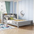 thumbnail image 2 of Kids Full Size Bed Frame with Pine Wood Bookcase Headboard, LED Motion Sensor Night Light & 2 Adjustable Guardrails, No Box Spring Required, Grey, 2 of 9