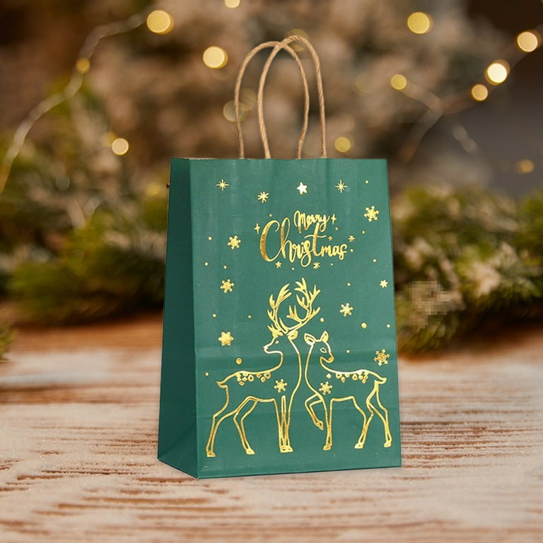 yulier 12 Pcs Christmas Gift Bags, Reindeer Design Christmas Kraft