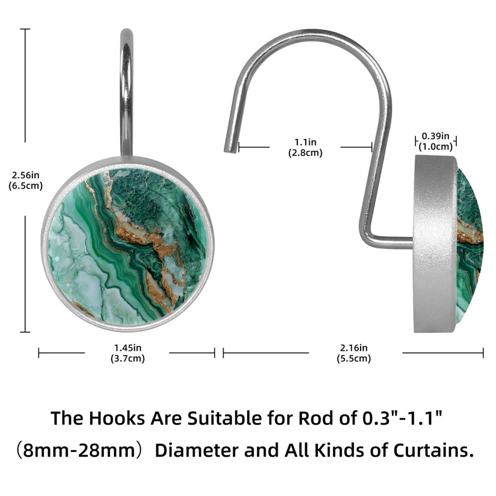 HemaKayy 12 Pcs Shower Curtain Hooks Bathroom Decorative Accessories Gold Foiled Emerald Marble