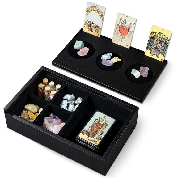 Tarot Card Holder Stand Display & Storage Box, Tarot Deck & Crystal Organizer,  Aesthetic for Bedroom Tarot Card Accessories Crystal Holder Case Witchy Gifts for Women