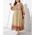 thumbnail image 3 of AURA Plus Size Maxi Dress Long Sleeve Printed Tassel Elegant Commuting Round Neck Flared Long Dress 0XL 4XL, 3 of 5