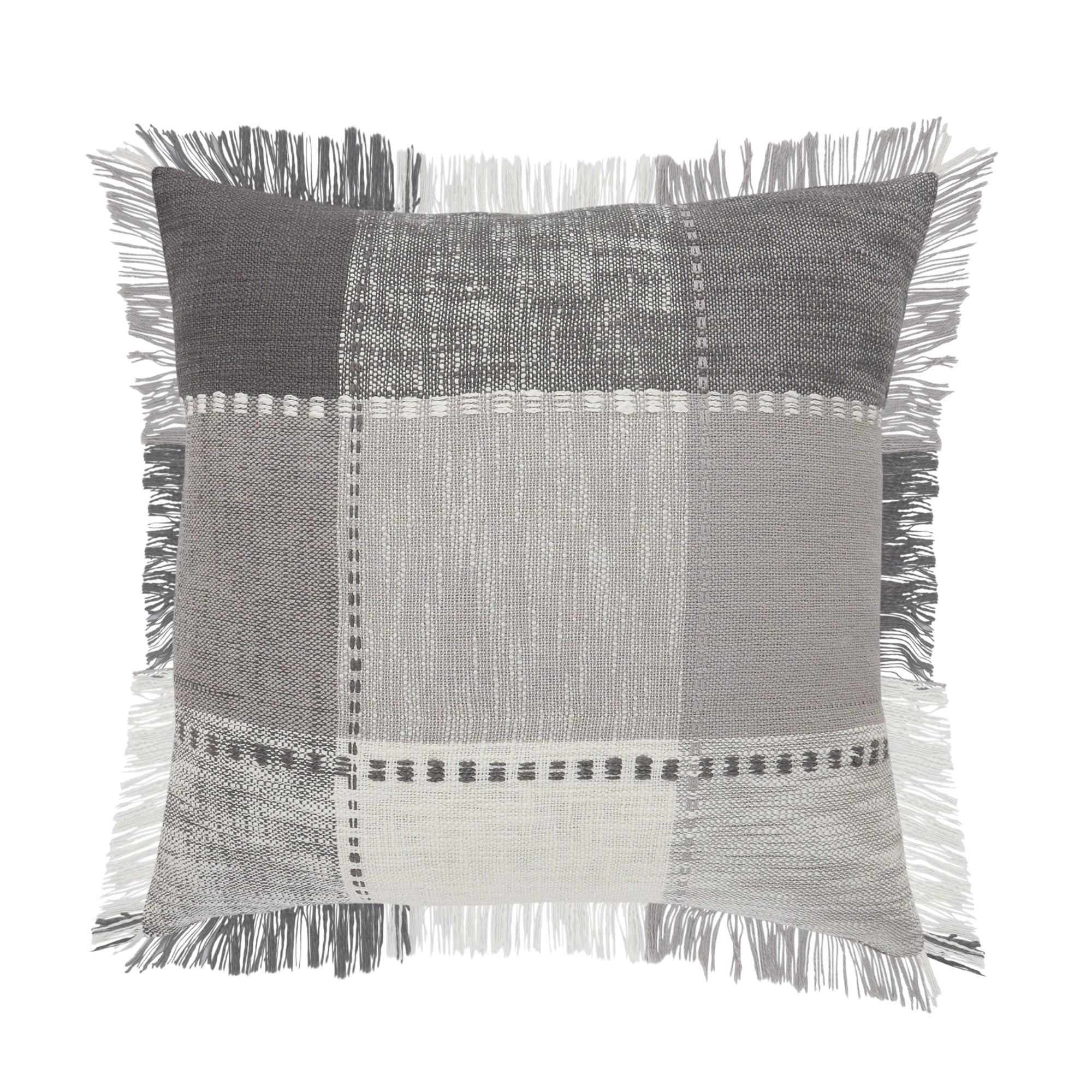 Laddha Home Designs Loomed Plaid Patchwork Cotton Throw Pillow Cover - 20" - Gray and White