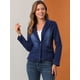 thumbnail image 3 of Chaqueta de mezclilla lavada de manga larga con botones y solapa con muesca para mujer Azul L, 3 of 6