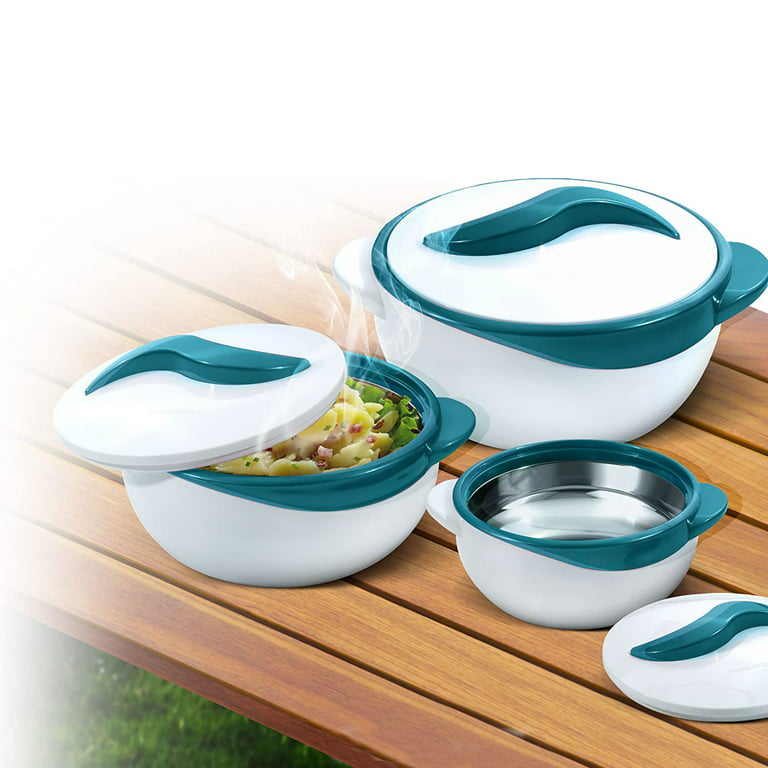 Pinnacle Thermoware 3-Pc Set Stainless Steel Bowl Insulated Food Container,  Turquoise 