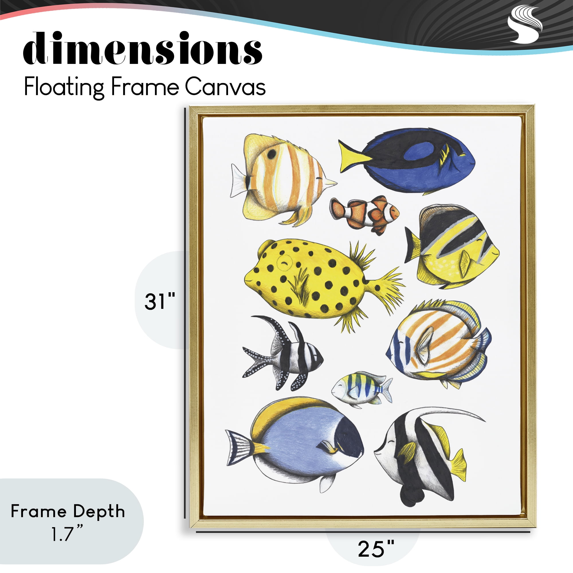 Stupell Industries Aquatic Fishes Collection Gold Framed Floater Canvas Wall Art, design by Cecilia Battaini