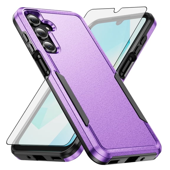 Compatible with Samsung Galaxy A26 5G Phone Case Tempered Glass Screen Protector Hybrid Rugged Shockproof Hard Protective Drop Proof Full Body Heavy Duty Mobile Cell Cover for A 26 26A Women Purple