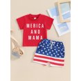thumbnail image 3 of Elippeo Baby Boys Shorts Se 6 12 18  24 Months 3 Years Short Sleeve Letters Print T-shirt with Elastic Waist Shorts Summer Outfit for 4th of July, 3 of 10