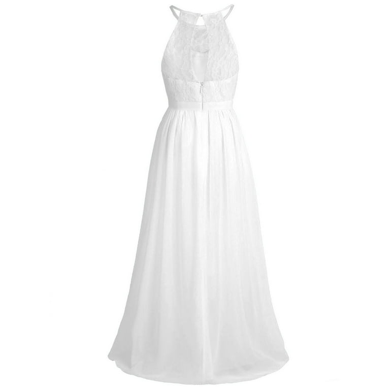Raenseen Kids Flower Girl Halter Lace Chiffon Dress Juniors Bridesmaid Wedding Formal Dress Party White 8 Raenseen Kids Flower Girl Halter Lace Chiffon Dress Juniors Bridesmaid Wedding Formal Dress Party White 8