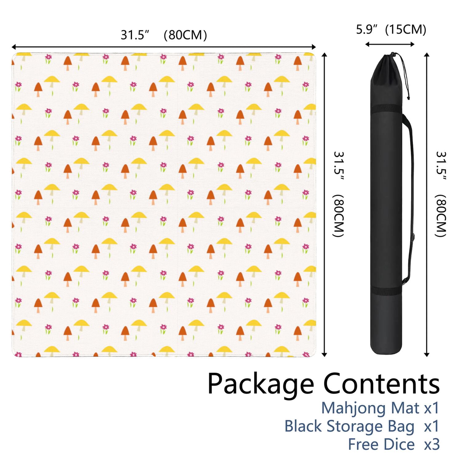 Large Square Plants Style Mat 31.5x31.5 Inches Made of High Quality Rubber with Anti-Slip Properties and Noise Reducing Technology for Card Games